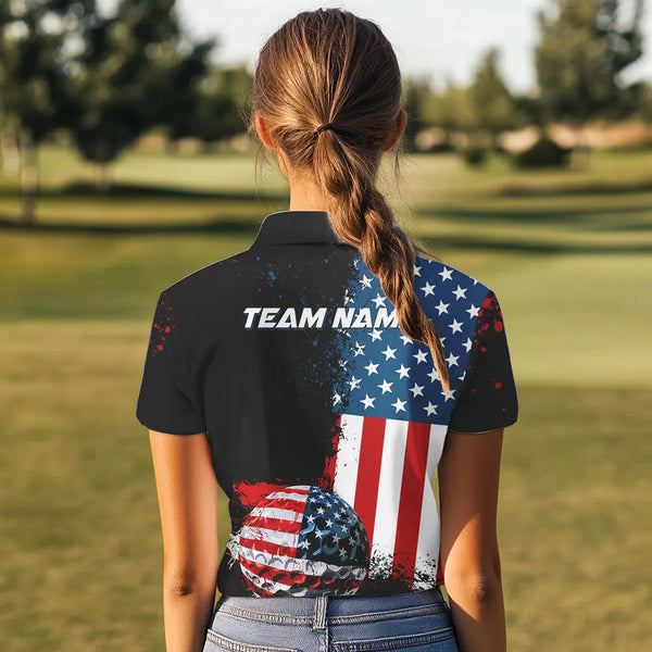 Black American Flag Women Golf Polo Shirts Custom Golf attire for ladies, patriotic golf gifts NQS9696