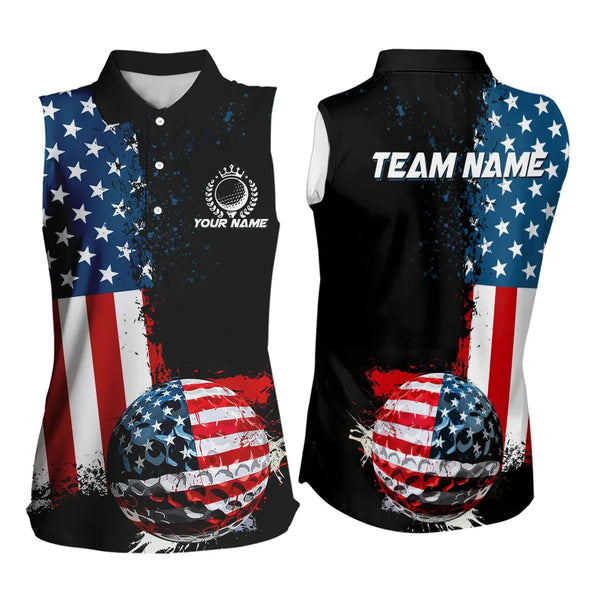 Black American Flag Women Sleeveless Polo Shirt Custom Golf attire for ladies, patriotic golf gifts NQS9696