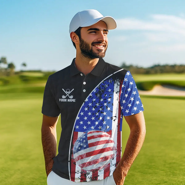 Personalized Black Camo Golf Polo Shirts For Men Custom American Flag patriotic golf shirts outfit NQS9698
