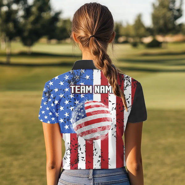 Personalized Black Camo Golf Polo Shirts For Women Custom American Flag patriotic golf shirts outfit NQS9698