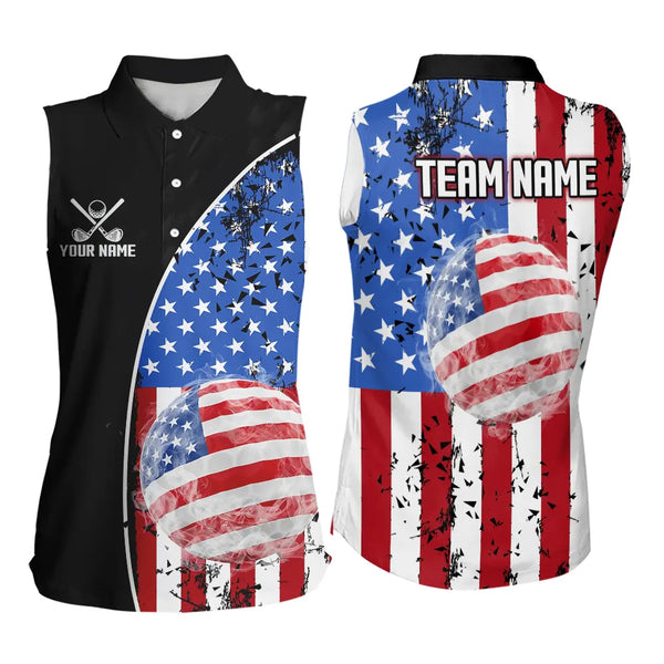 Personalized Black Camo Womens golf shirts sleeveless Custom American Flag patriotic golf shirt outfit NQS9698