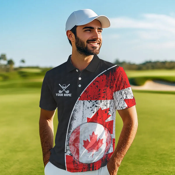 Personalized Black Camo Golf Polo Shirts For Men Custom Canadian Flag patriotic golf shirts outfit NQS9699