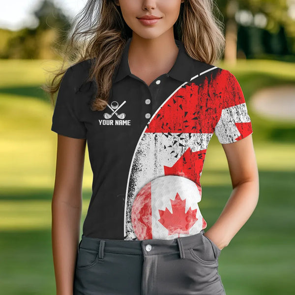 Personalized Black Camo Golf Polo Shirts For Women Custom Canadian Flag patriotic golf shirts outfit NQS9699