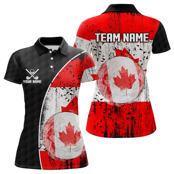 Personalized Black Camo Golf Polo Shirts For Women Custom Canadian Flag patriotic golf shirts outfit NQS9699