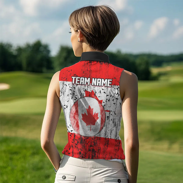 Personalized Black Camo Womens golf shirts sleeveless Custom Canadian Flag patriotic golf shirt outfit NQS9699