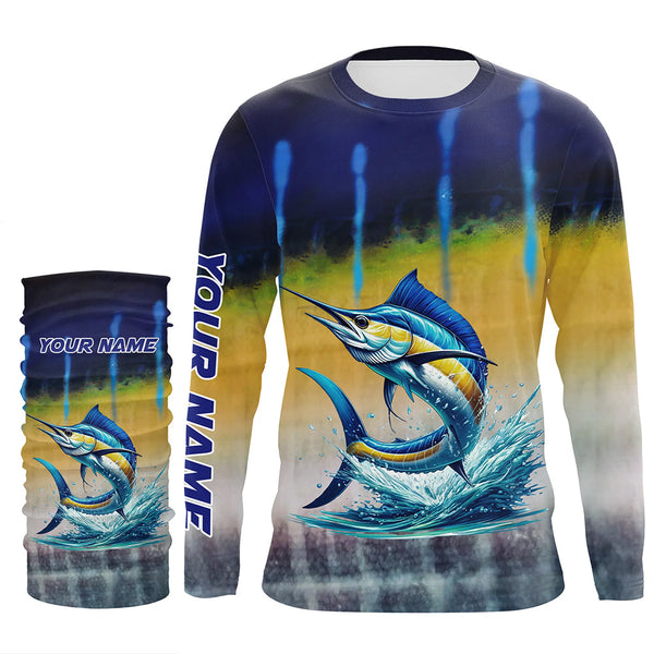 Personalized Marlin Fishing jerseys, Marlin scales UV protection performance saltwater fishing shirt NQS5254