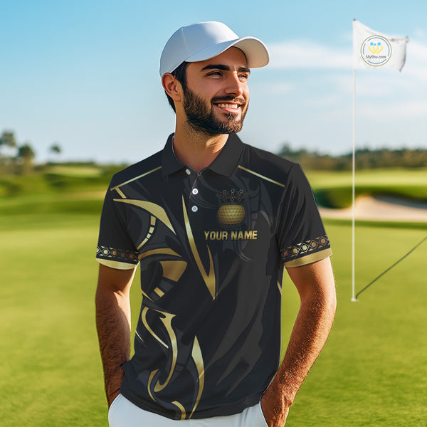 Black and Gold crown Men golf polo shirts Custom Golf Team jerseys, cool golf gifts NQS10125