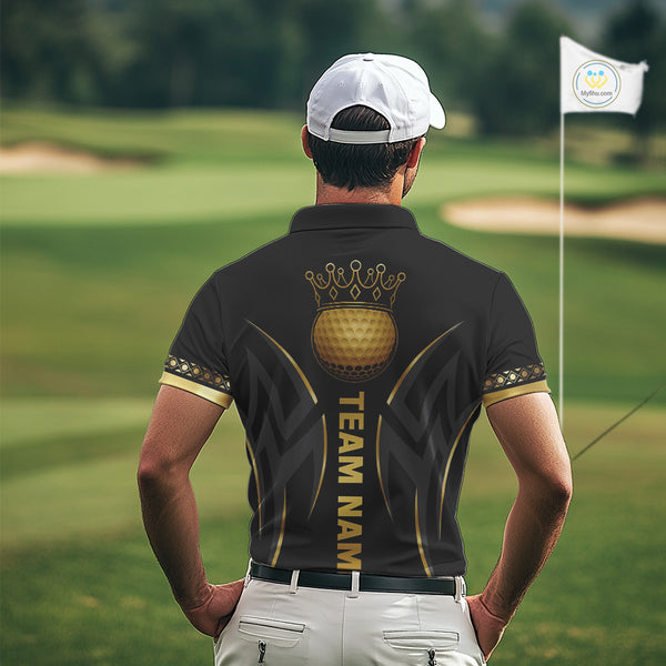 Black and Gold crown Men golf polo shirts Custom Golf Team jerseys, cool golf gifts NQS10125