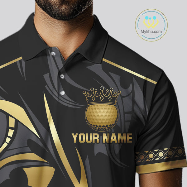Black and Gold crown Men golf polo shirts Custom Golf Team jerseys, cool golf gifts NQS10125