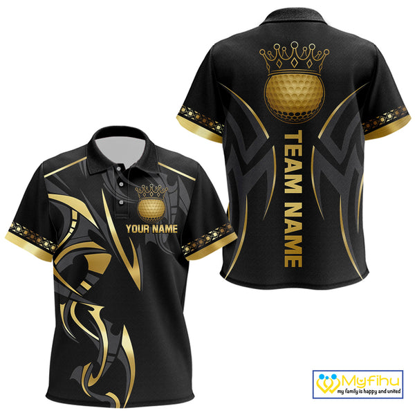 Black and Gold crown Kid golf polo shirts Custom Golf Team jerseys, cool golf gifts NQS10125