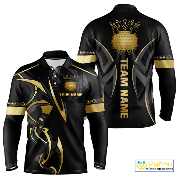 Black and Gold crown Men golf polo shirts Custom Golf Team jerseys, cool golf gifts NQS10125