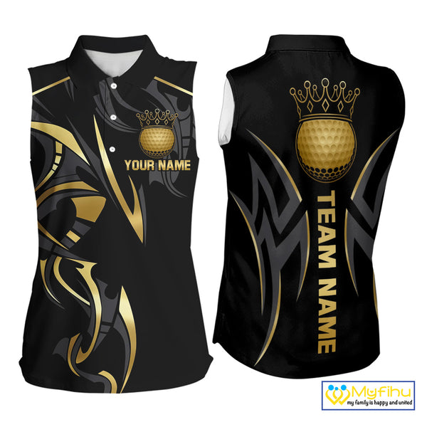 Black and Gold crown Women sleeveless golf polo shirts Custom Golf Team jerseys, cool golf gifts NQS10125
