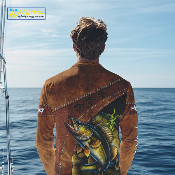 Walleye fishing UV protection custom name fishing shirts, performance shirts for men, women, kid NQS10265