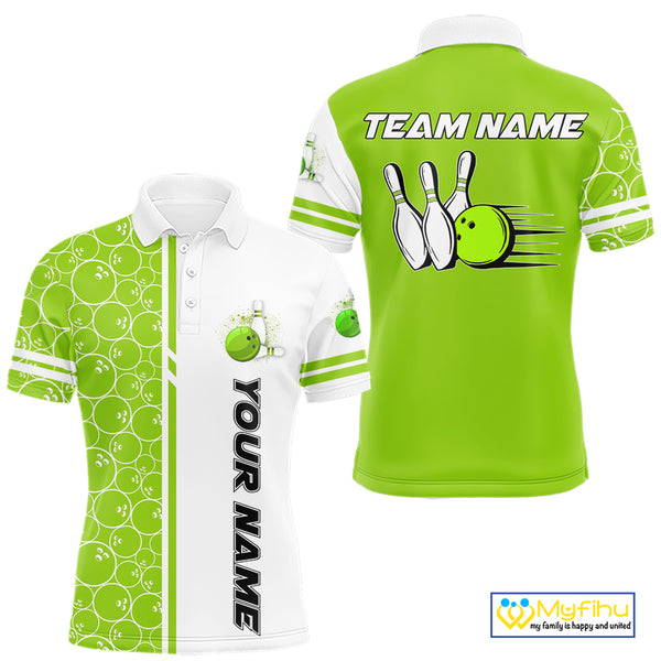 Men Bowling Polo, 1/4 Zip Shirt Custom white & green camo vintage bowling shirts, mens bowling jersey NQS10457
