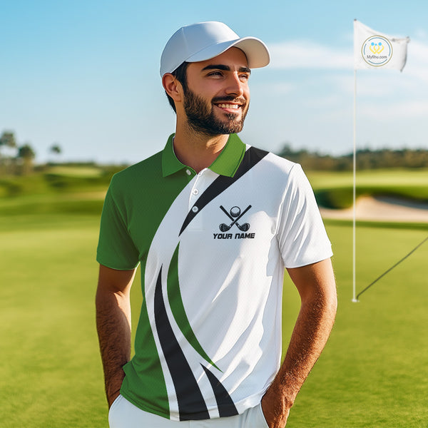 Green and White Men golf polo shirt Custom golf attire for men, gifts for golf lovers NQS10664