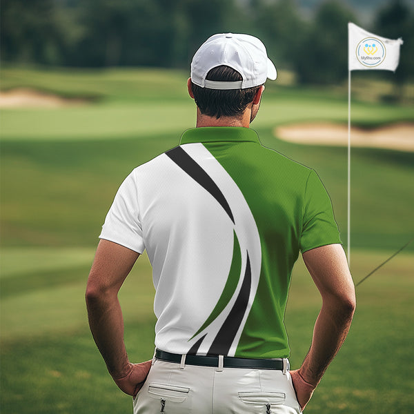 Green and White Men golf polo shirt Custom golf attire for men, gifts for golf lovers NQS10664