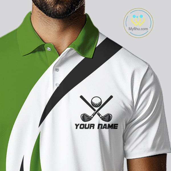 Green and White Men golf polo shirt Custom golf attire for men, gifts for golf lovers NQS10664