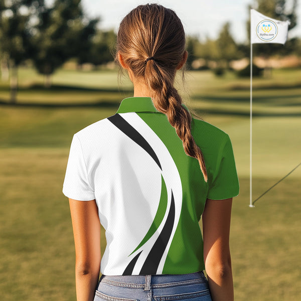 Green and White Women golf polo shirt Custom golf attire for ladies, gifts for golf lovers NQS10664