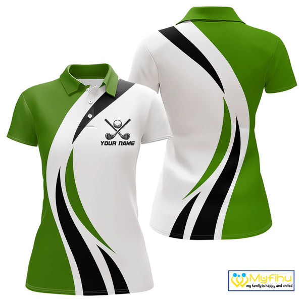 Green and White Women golf polo shirt Custom golf attire for ladies, gifts for golf lovers NQS10664