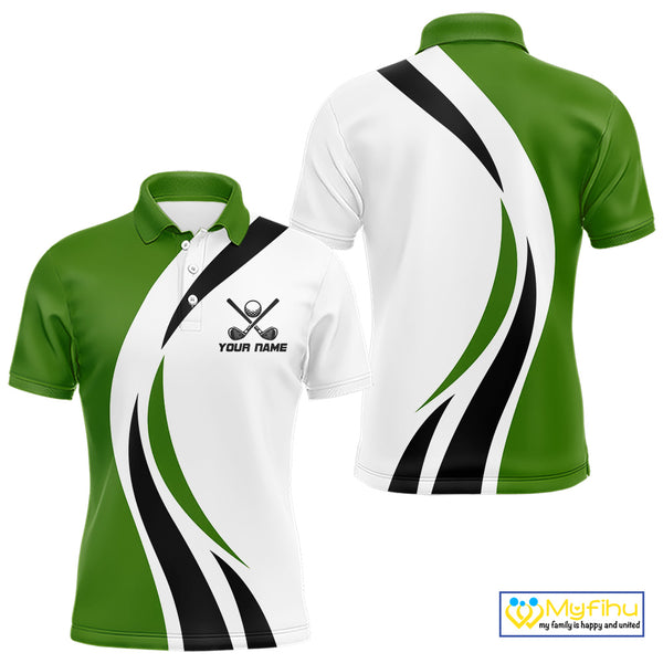 Green and White Men golf polo shirt Custom golf attire for men, gifts for golf lovers NQS10664