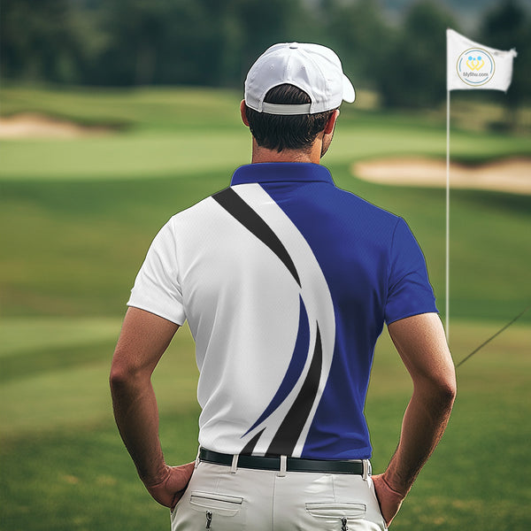 Blue and White Men golf polo shirt Custom golf attire for men, gifts for golf lovers NQS10665