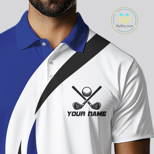 Blue and White Men golf polo shirt Custom golf attire for men, gifts for golf lovers NQS10665
