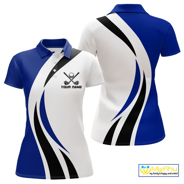 Blue and White Women golf polo shirt Custom golf attire for ladies, gifts for golf lovers NQS10665