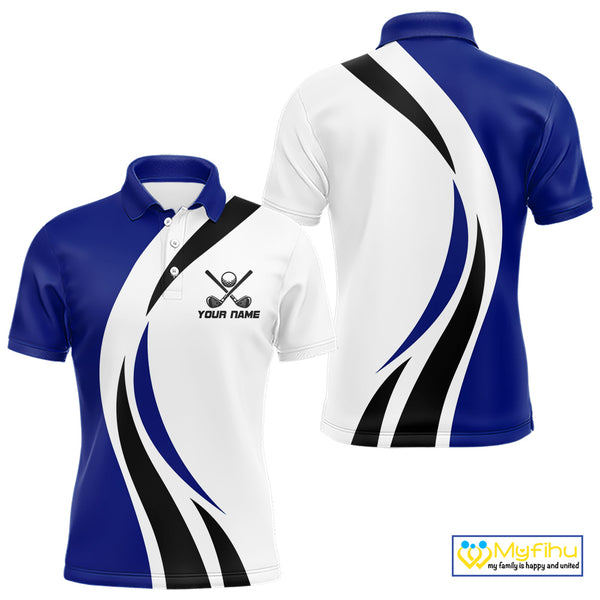 Blue and White Men golf polo shirt Custom golf attire for men, gifts for golf lovers NQS10665