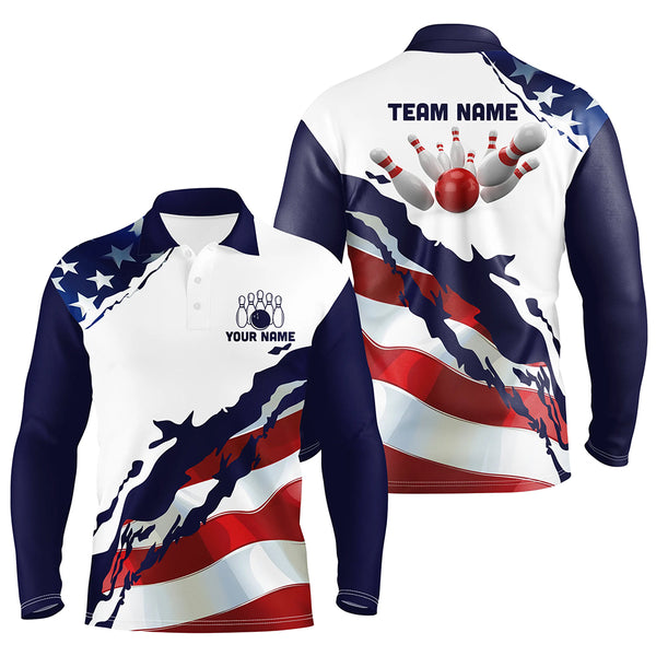 Red, white and blue American Flag Bowling shirts for men Custom patriotic Bowling Team league Jerseys NQS8946