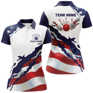 Red, white and blue American Flag Bowling shirts for Women Custom patriotic Bowling Team Jerseys NQS8946