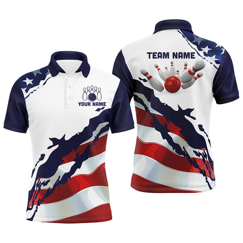 Red, white and blue American Flag Bowling shirts for men Custom patriotic Bowling Team league Jerseys NQS8946