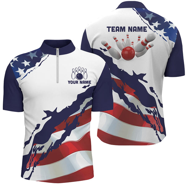 Red, white and blue American Flag Bowling shirts for men Custom patriotic Bowling Team league Jerseys NQS8946