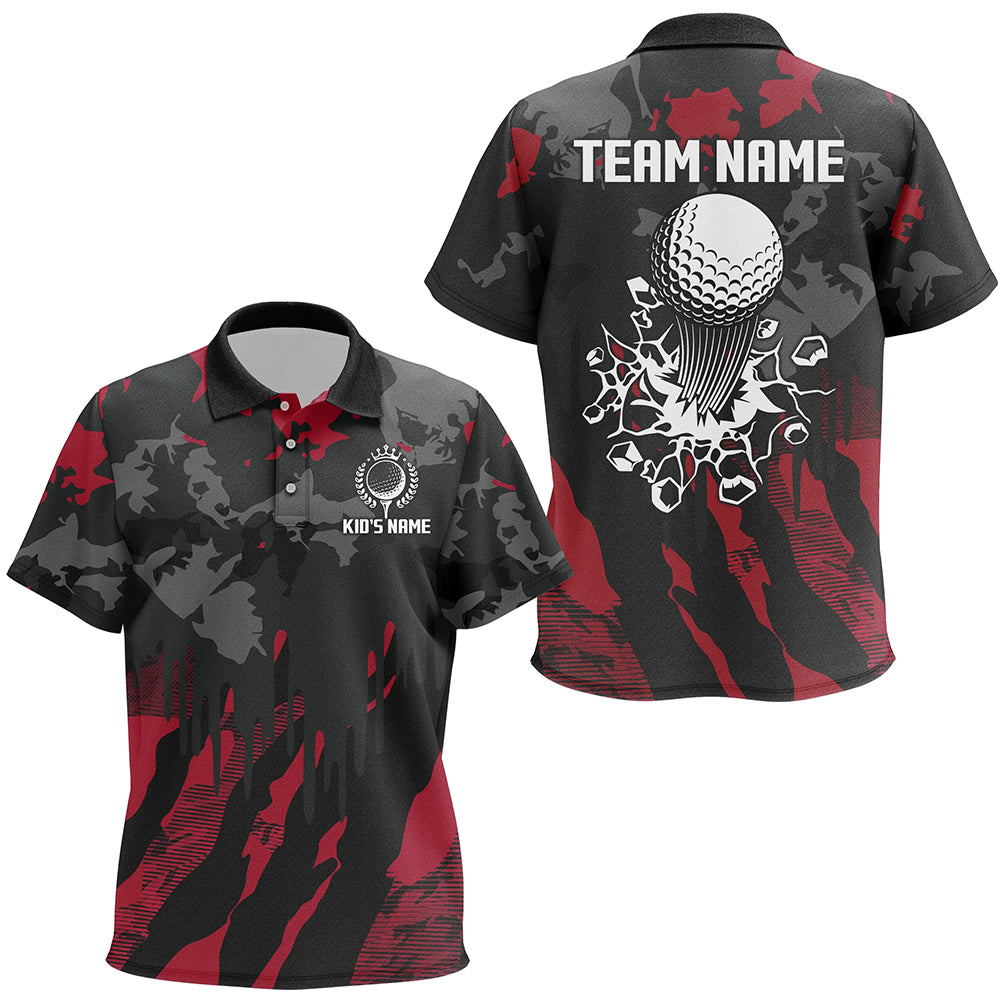 Black and Red Camo pattern Kid Golf Polo Shirts custom Kid golf tops, cool golf gifts NQS9185