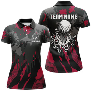 Black and Red Camo pattern Womens Golf Polo Shirts custom ladies golf tops, cool golf gifts NQS9185