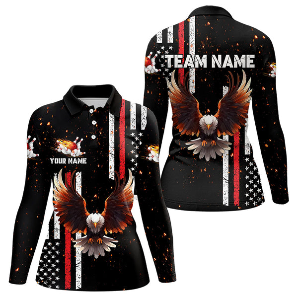 Personalized Black American Flag Flame Eagle Bowling Shirts For Women Custom patriotic bowling jerseys NQS9549