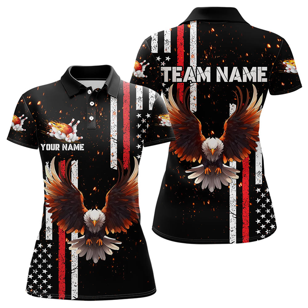 Personalized Black American Flag Flame Eagle Bowling Shirts For Women Custom patriotic bowling jerseys NQS9549