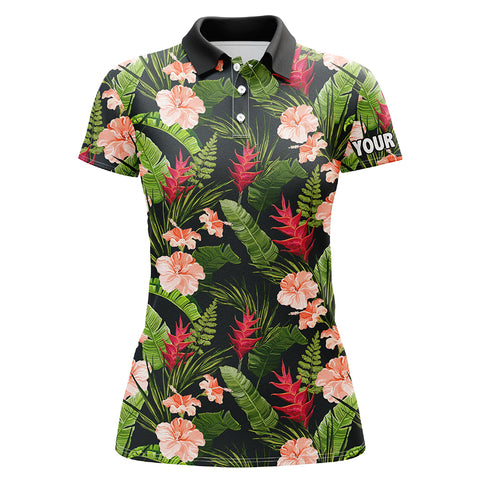 Womens golf polo shirts custom tropical hibiscus flower pattern golf wear for ladies, golfing gifts NQS7301
