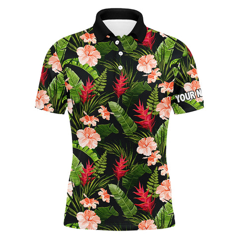Mens golf polo shirt custom tropical hibiscus pattern team golf tops for men, golf outfits men NQS7301