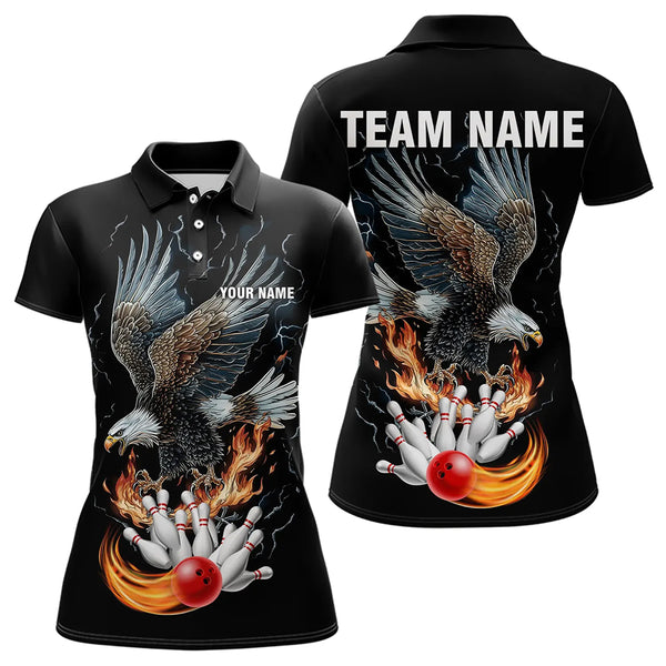 Black Women Bowling Polo, 1/4 Zip Shirt Custom Flame Eagle Lightning bowling outfit gifts for bowlers NQS9707