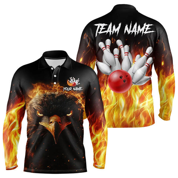 Flame Eagle Mens Bowling Polo, Quarter Zip Shirt Custom team Mens bowling outfit gifts for bowlers NQS9708