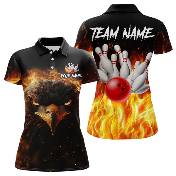 Flame Eagle Women Bowling Polo, Quarter Zip Shirt Custom team ladies bowling outfit gifts for bowlers NQS9708