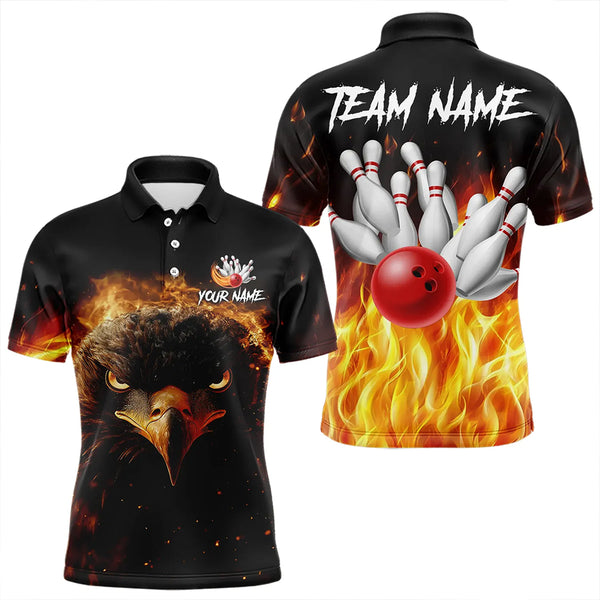 Flame Eagle Mens Bowling Polo, Quarter Zip Shirt Custom team Mens bowling outfit gifts for bowlers NQS9708