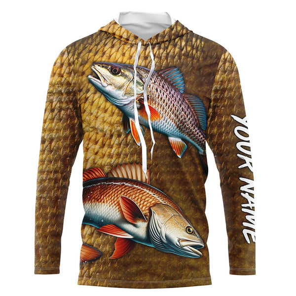 Redfish fishing scales Custom Name long sleeve Fishing Shirts, personalized red drum fishing jerseys NQS5266