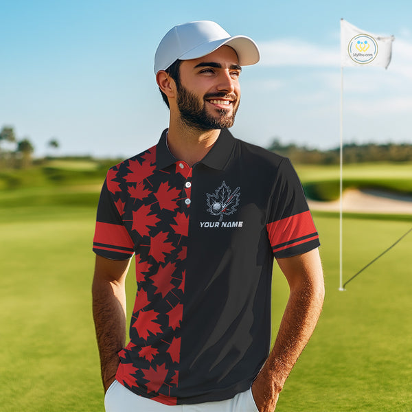 Black and Red maple leaf pattern Men golf polo shirts Custom Canadian Flag patriotic mens golf top NQS10139