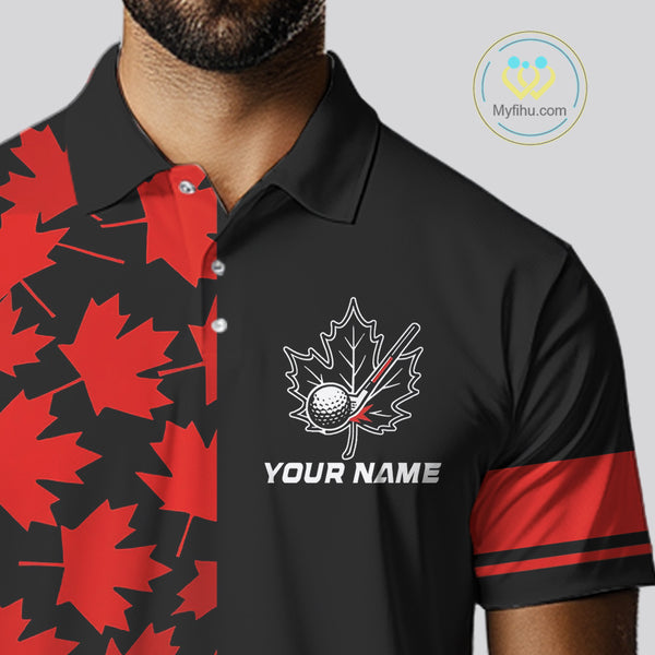 Black and Red maple leaf pattern Men golf polo shirts Custom Canadian Flag patriotic mens golf top NQS10139