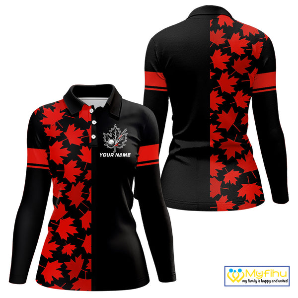 Black and Red maple leaf pattern Women golf polo shirt Custom Canadian Flag patriotic ladies golf top NQS10139
