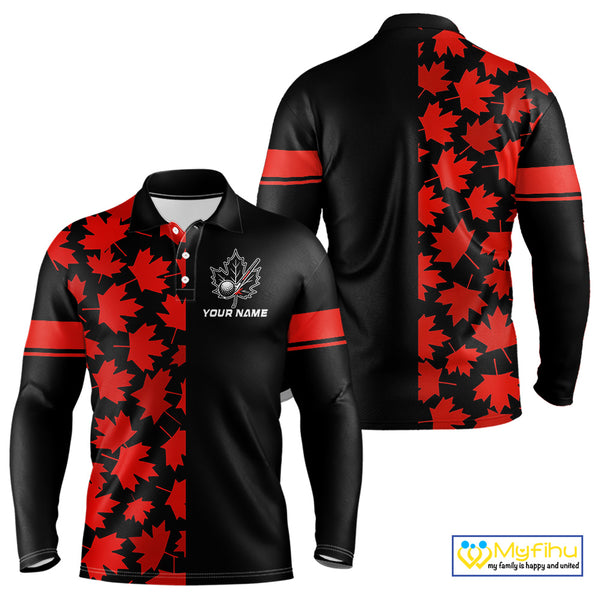 Black and Red maple leaf pattern Men golf polo shirts Custom Canadian Flag patriotic mens golf top NQS10139