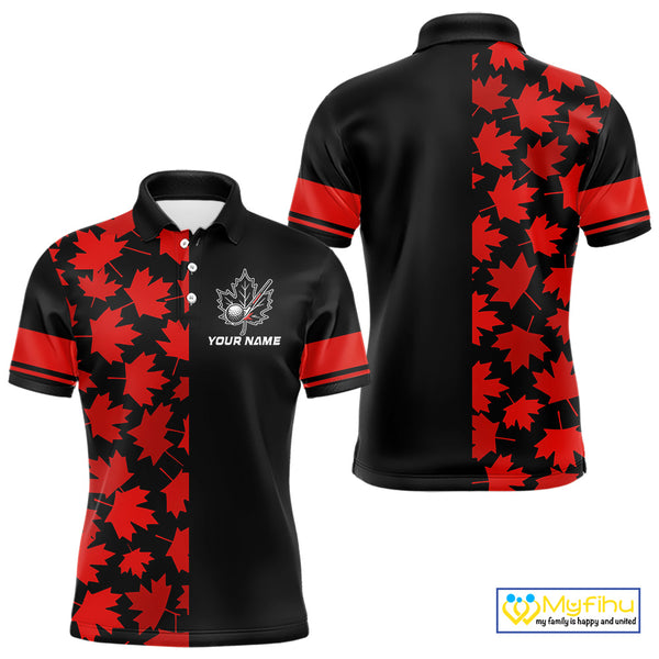 Black and Red maple leaf pattern Men golf polo shirts Custom Canadian Flag patriotic mens golf top NQS10139