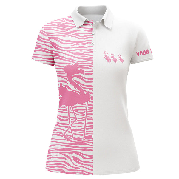 Pink zebra pattern flamingo Womens golf polo shirts custom name white team golf shirts ladies NQS5959