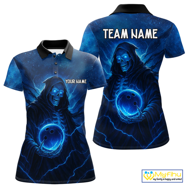 Blue Thunder Lightning Skull Reaper Bowling Shirts For Women Custom Team Bowling Jerseys For Bowlers NQS10679